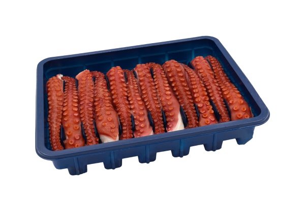 Tentáculos de pulpo cocido, tiernos y sabrosos, ideales para preparar a la parrilla, en ensaladas o como parte de tus platos de mariscos