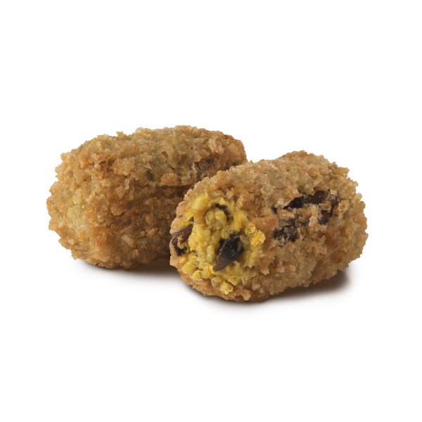 Innovadora croqueta vegana de quinoa elaborada con leche de coco y confitura de champiñones. Pruébala!