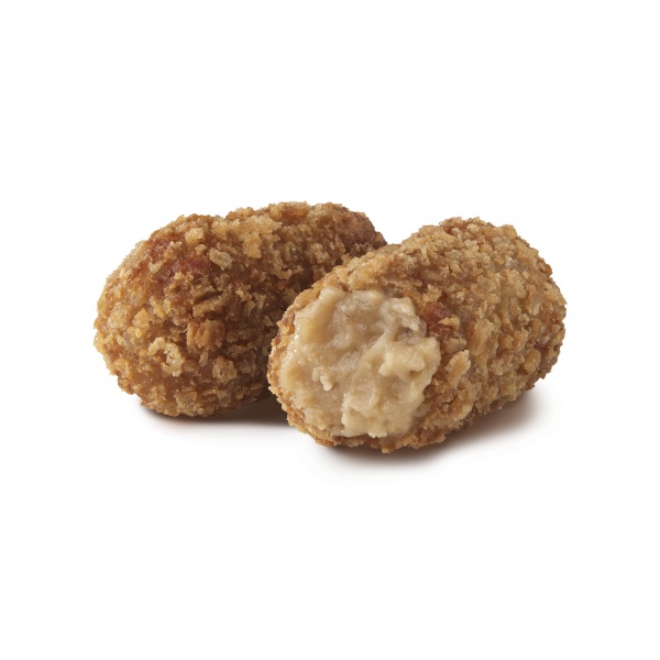 La deliciosa combinación de queso gorgonzola con mermelada de pera y nueces hace de esta croqueta un favorito para el tapeo.